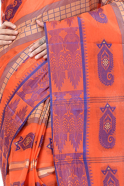 Orange Pure Cotton Vagmi_Buti Tant Saree (139)
